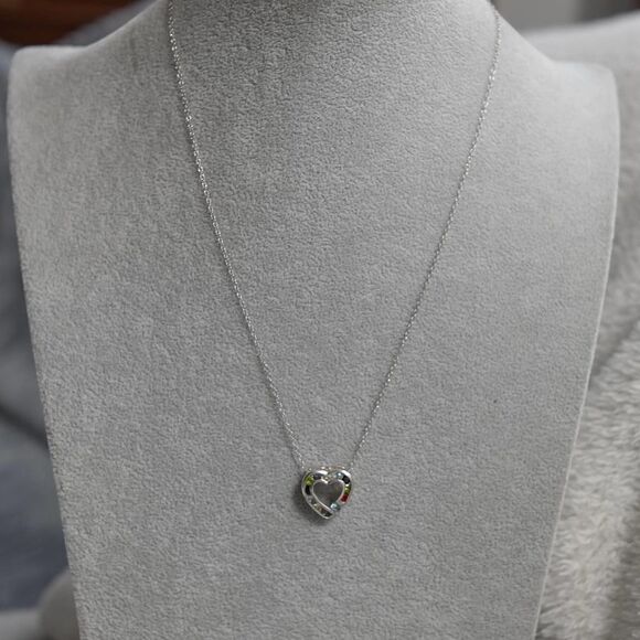 Sterling Silver Small Heart Pendant Necklace Box Chain 16" Multicolor Crystals - Picture 8 of 8